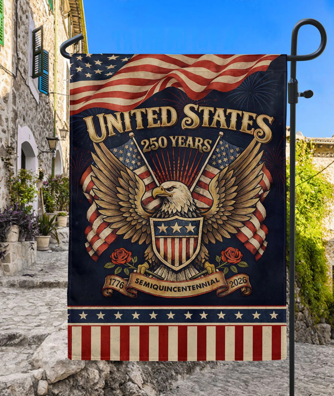USA 250Th Anniversary 1776–2026 House Flag – Patriotic Eagle & Roses