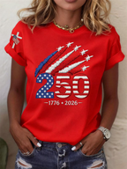 American Women's 250th Anniversary Embroidered Printed Round Neck Short Sleeve T-shirt