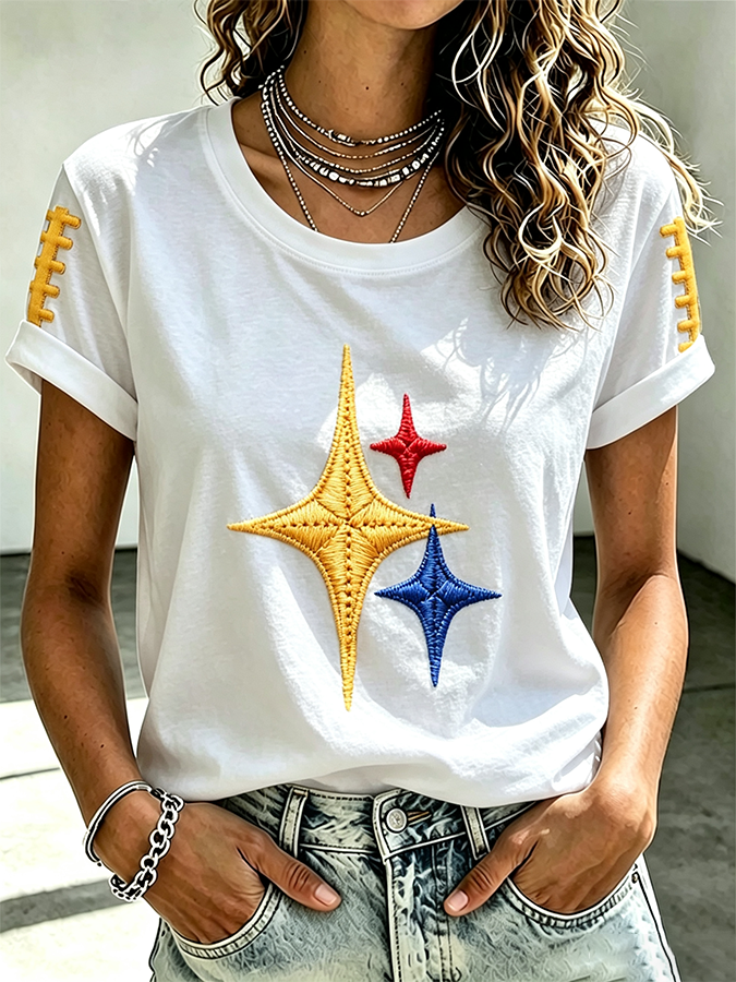 Women's Sports Gradient Football Round Neck T-Shirt