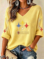 Women'S Football Print Waffle  Top