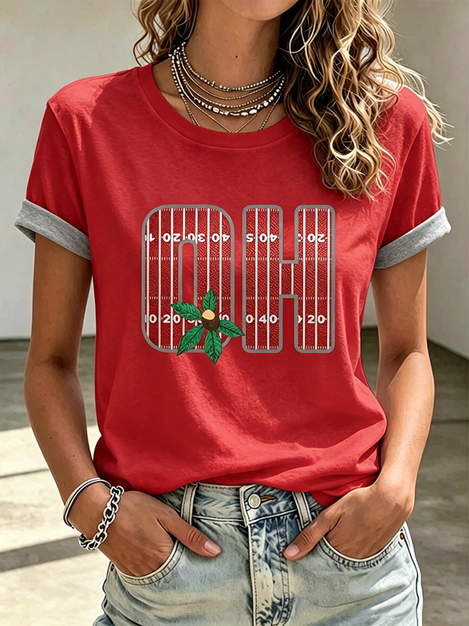 Women'S Rugby Printed Round Neck T-Shirt