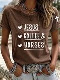 Women's Jesus Coffee Horses Printed Casual T-Shirt