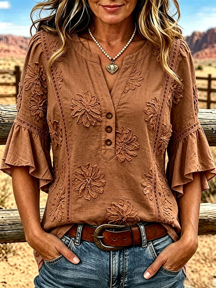 Women's Casual Printed Hollow Top