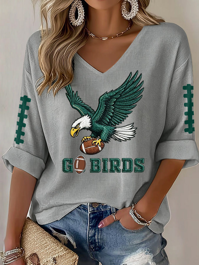Women'S Football  Print Waffle  Top
