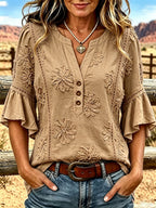 Women's Casual Printed Hollow Top