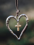 Vintage Cross Heart Pendant Necklace