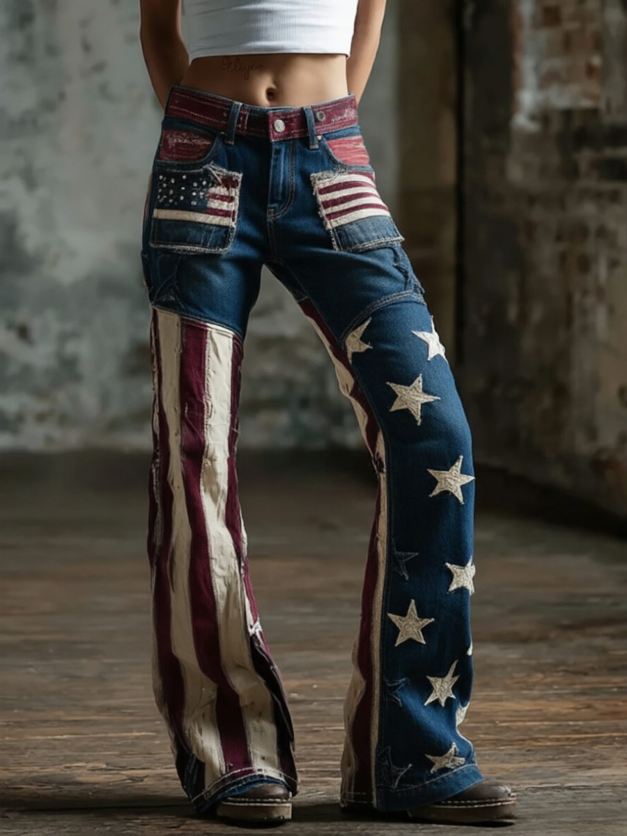 Women'S Retro Flower 250Th Anniversary Commemorative Casual Jeans
