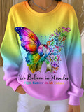 Women'S Fight Cancer In All Colors Print Casual Texture Sweatshirt