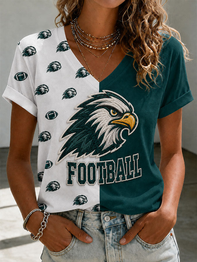 Women'S American Football Printed V-Neck Top
