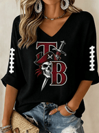 Women's Football Print Casual Waffle Top