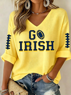 Women'S Rugby Patterned Waffle V-Neck Top
