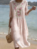 Women'S Cotton Hemp Flowers Love Their Own Printed Dress