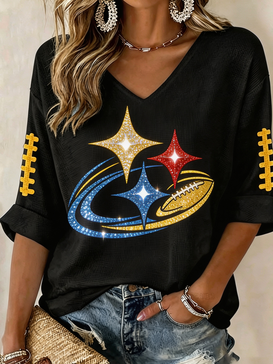 Women'S Football Print Waffle  Top