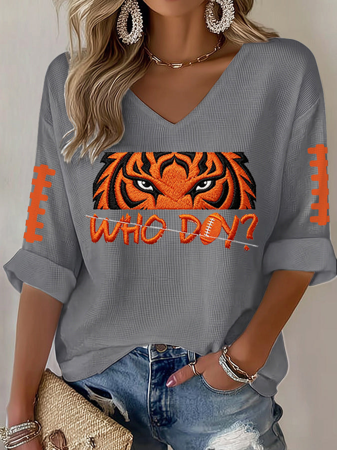 Women'S Football  Print Waffle  Top