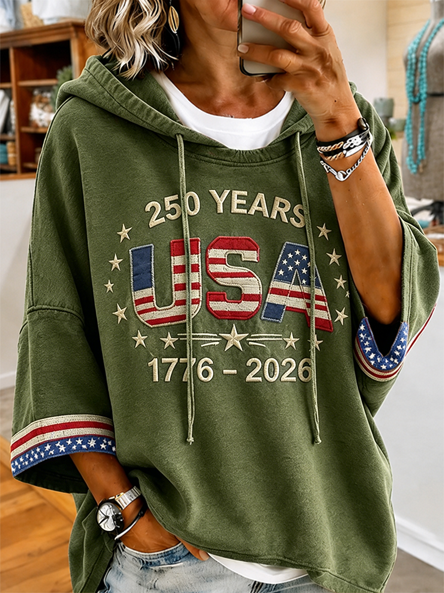 Women's USA 250th Anniversary 1776-2026 Embroidered Washed Hoodie