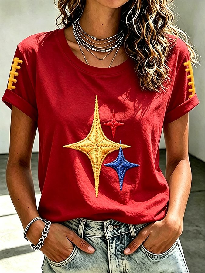 Women's Sports Gradient Football Round Neck T-Shirt