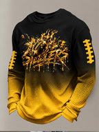 Men's Football Print Waffle Crewneck Sweatshirt