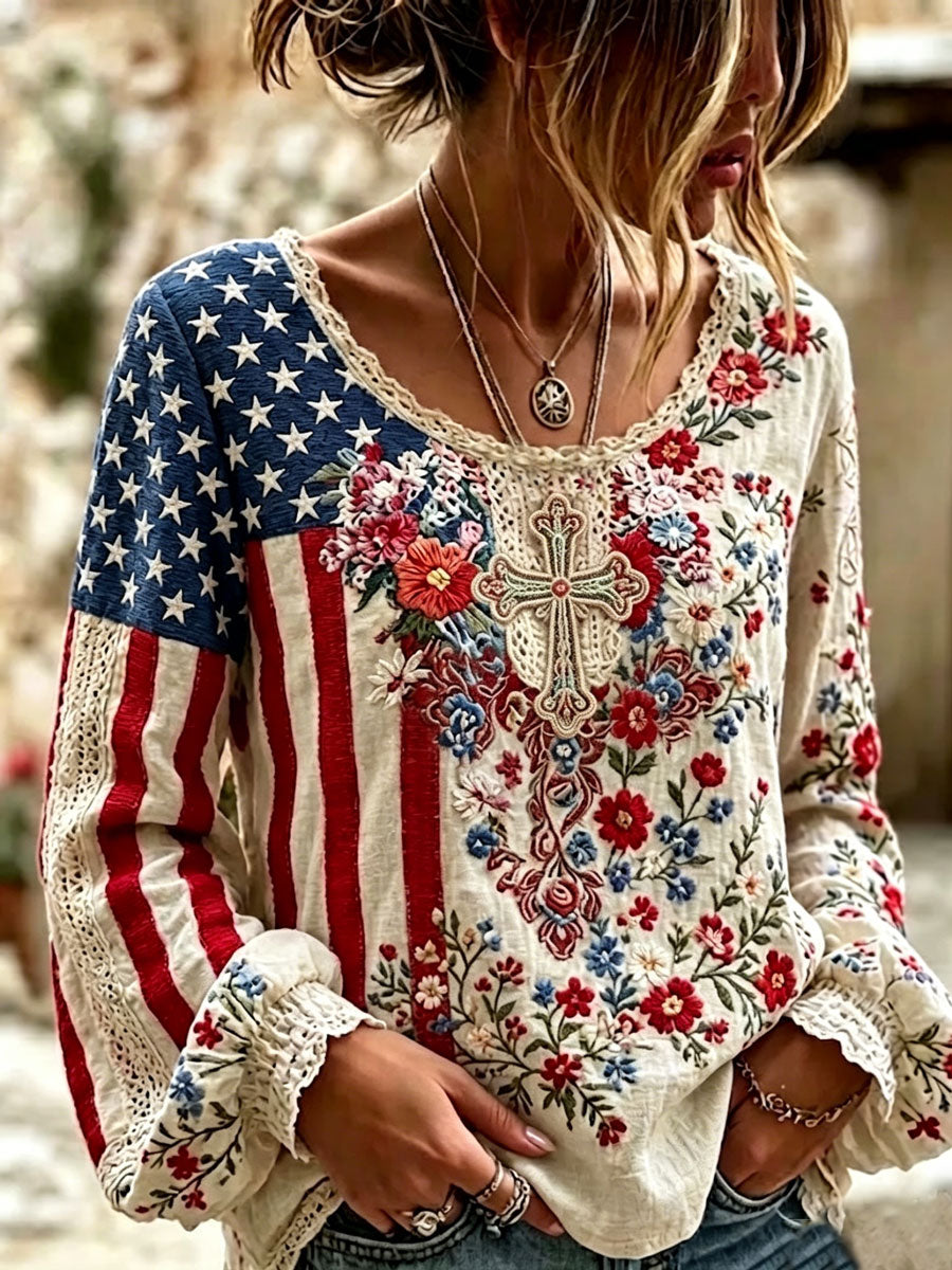 Women'S 250 Years Retro Floral  Faith Print  Top