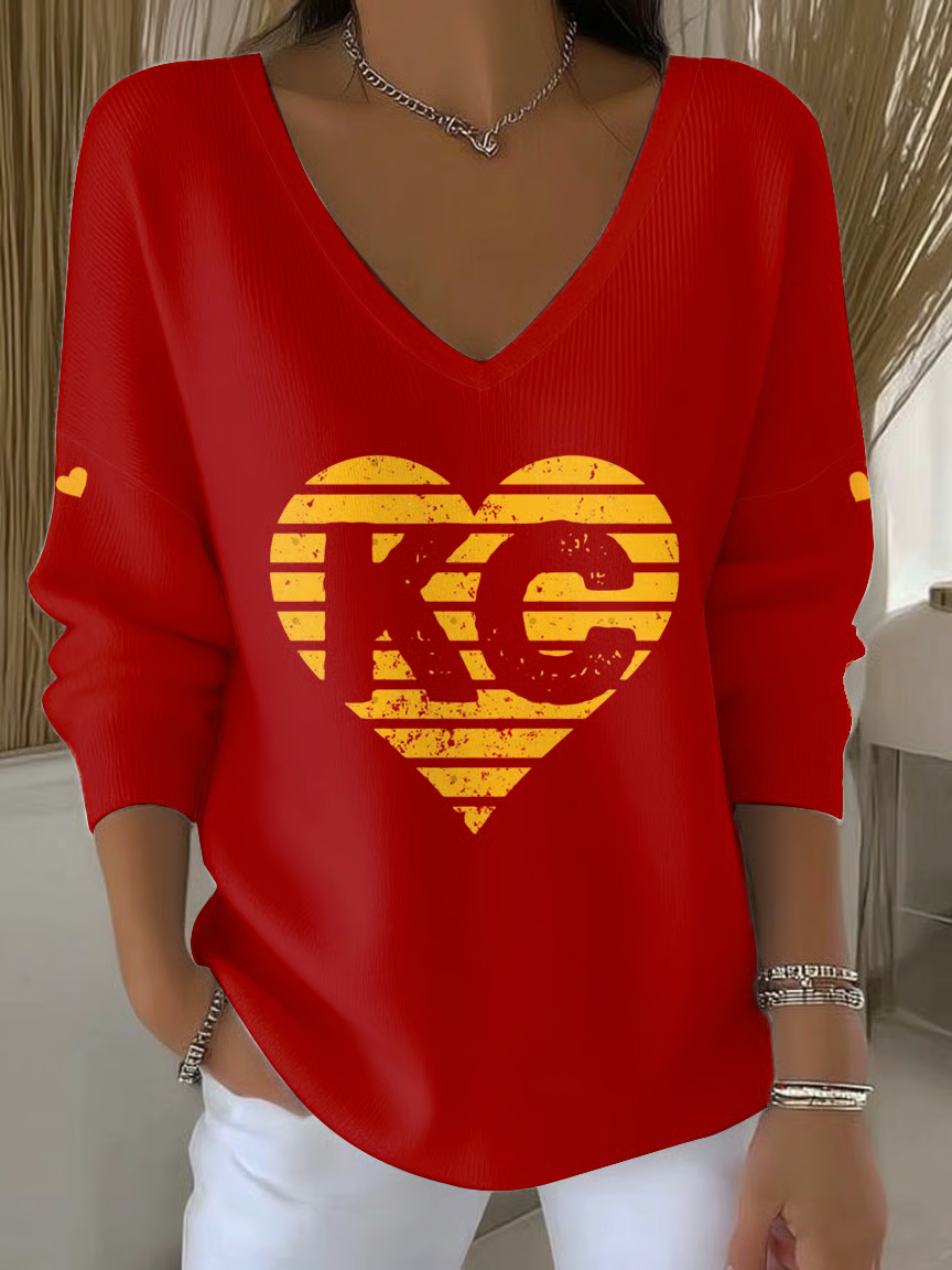 Women's Rugby Print Casual Knit Top