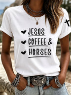 Women's Jesus Coffee Horses Printed Casual T-Shirt