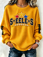 Women's football fan waffle long sleeved round neck sports shirt