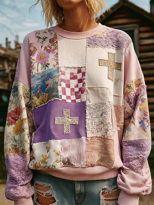 Women's Casual Crew Neck Floral Sweatshirt Printing