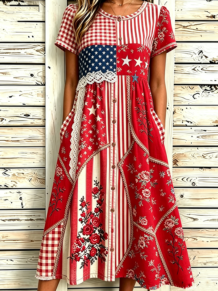 Women'S Casual American Independence Day Print Art Casual Dress