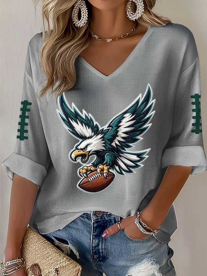 Women'S Football Print Waffle  Top