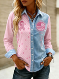 Cotton Linen Flower Embroidery Printed Long Sleeved Shirt