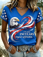 Women'S Retro Independence Day Relief Printed Casual Short Sleeved T-Shirt