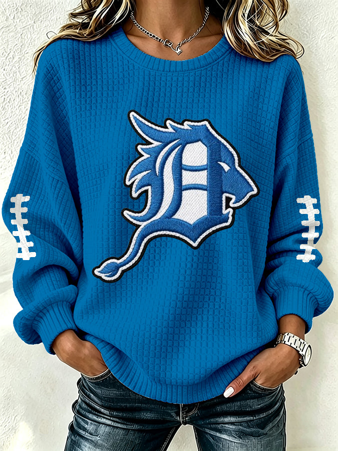 Women's Football Print Crew Neck Check Sweatshirt