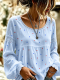 Women's Vintage American Flag Floral Art Cotton-Linen Shirt