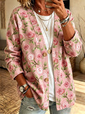 Women'S Casual Pink Floral Cardigan Top