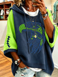 Women's Football Fans Casual Loose Casual Striped Hooded Sweatshirt