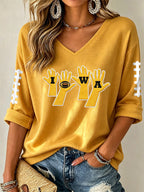 Women'S Rugby Patterned Waffle V-Neck Top
