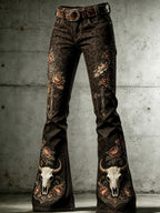 Women'S Retro Western Style Art Print Flare Printed Flared Trousers
