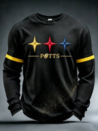 Men's Football Print Waffle Crewneck Sweatshirt