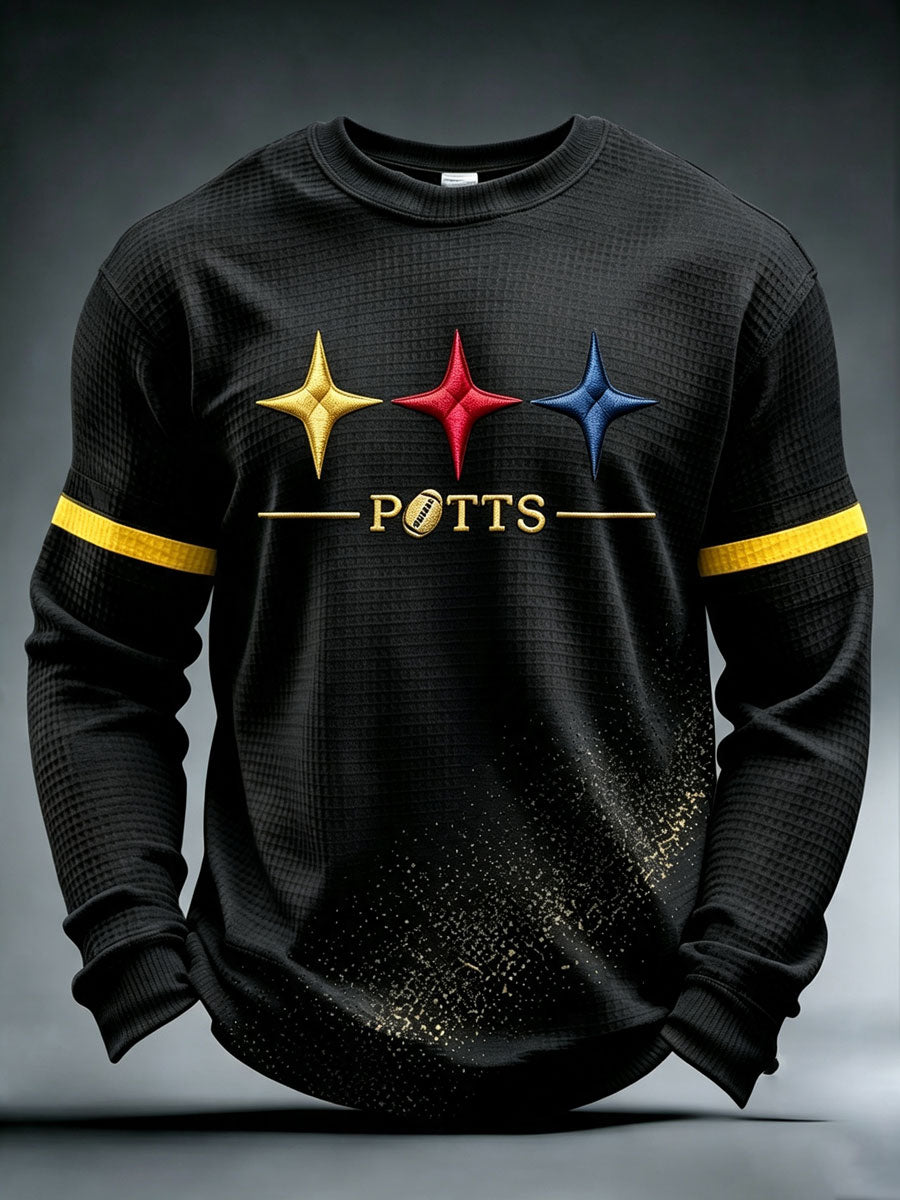 Men's Football Print Waffle Crewneck Sweatshirt