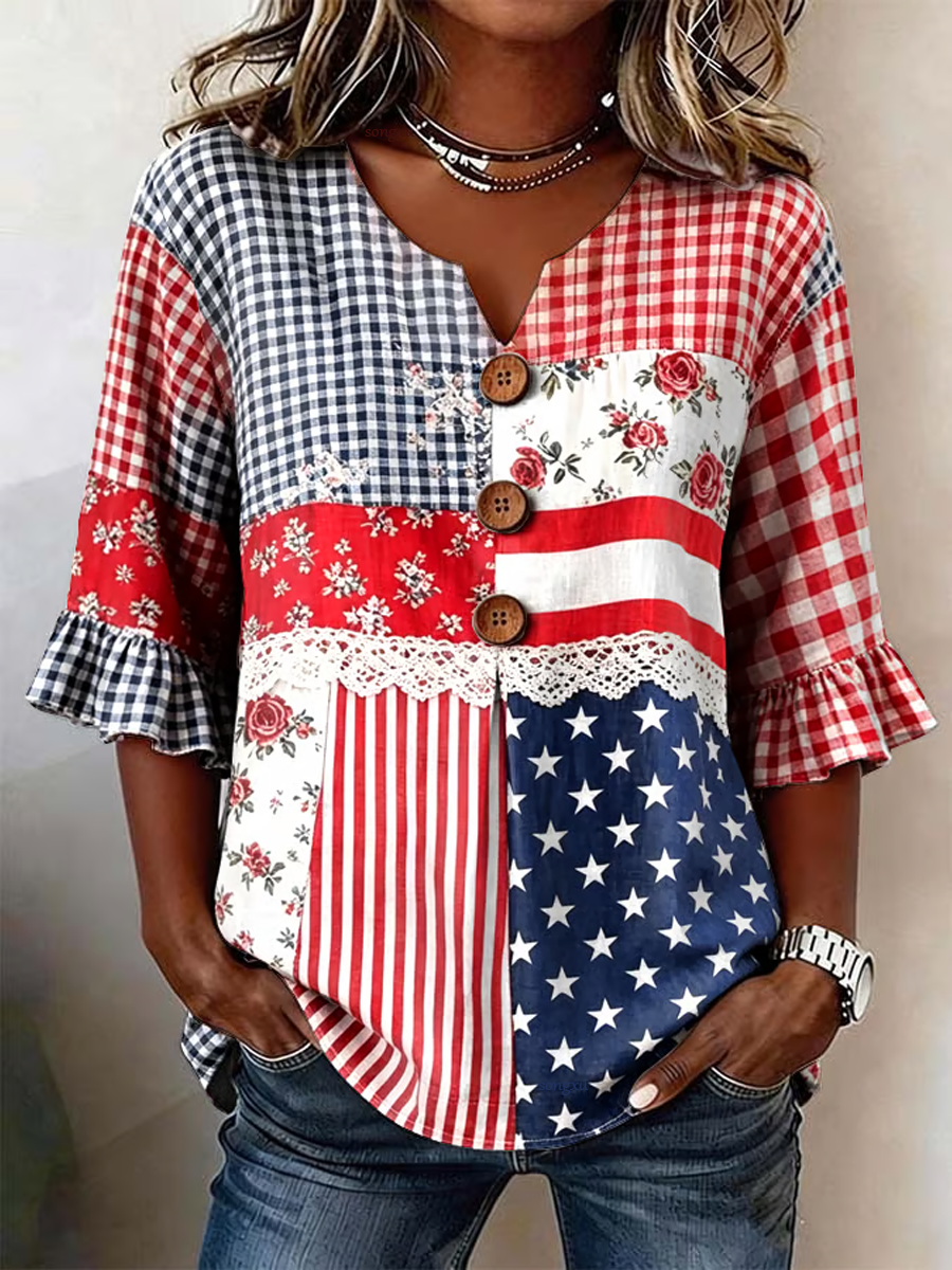 Women's casual patriotic printed top