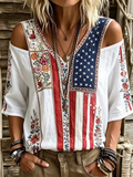 Women's Flag Print Off-Shoulder Top