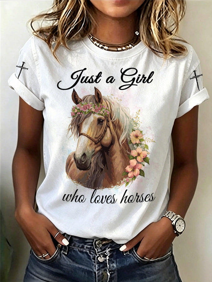 Women'S Western Style Animal Round Neck T-Shirt