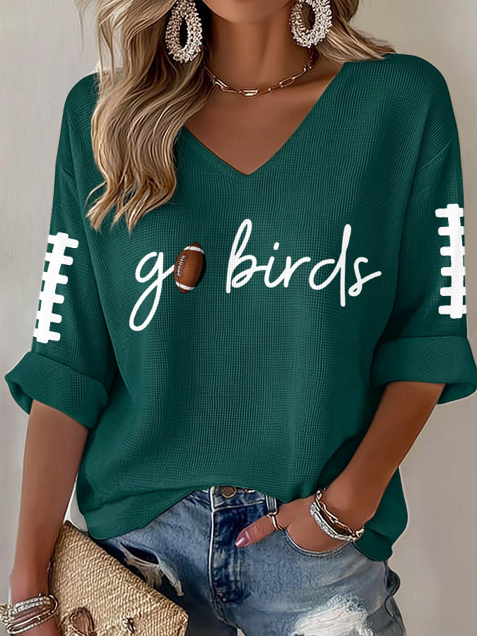 Women'S Football  Print Waffle  Top