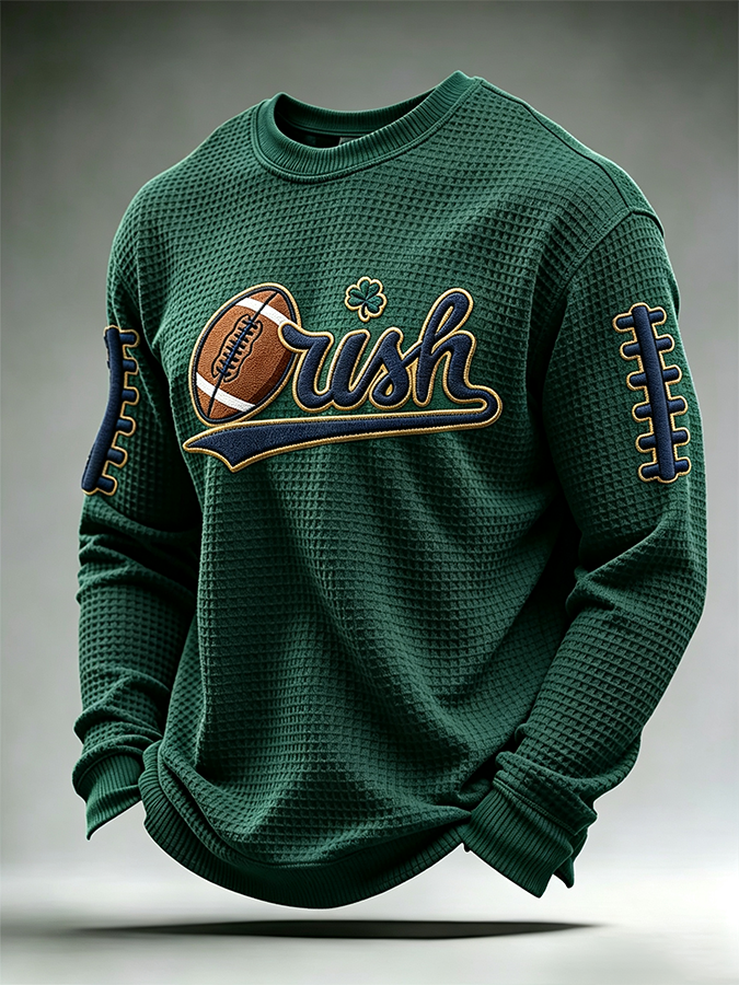 Men'S College Team Kelly Green Rugby Printed Waffle T-Shirt