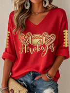 Women'S Rugby Patterned Waffle V-Neck Top