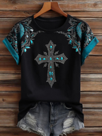 Women'S Casual Retro Faith Printed Short Sleeved T-Shirt