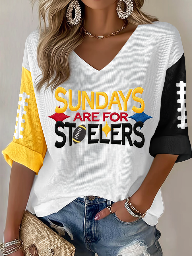 Women'S Football Print Waffle  Top