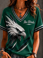 Women'S Retro Rugby Eagle Printed Casual T-Shirt