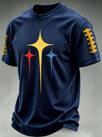 Men's Football Print Waffle Round Neck T-Shirt