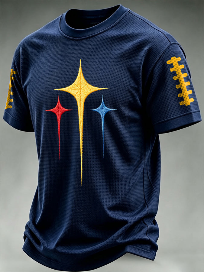 Men's Football Print Waffle Round Neck T-Shirt