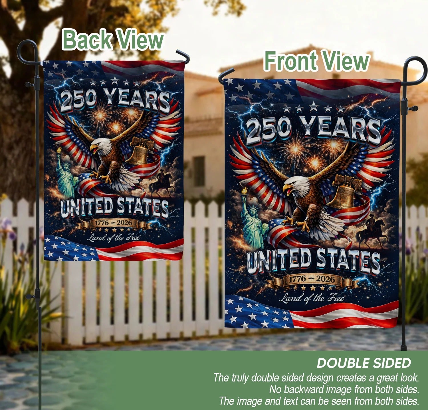 America 250Th Anniversary 1776–2026 House Flag – Bald Eagle & Statue